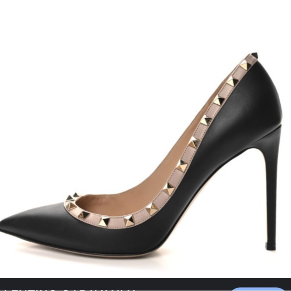Valentino Black and Gold Studded Heels - Picture 3 of 11